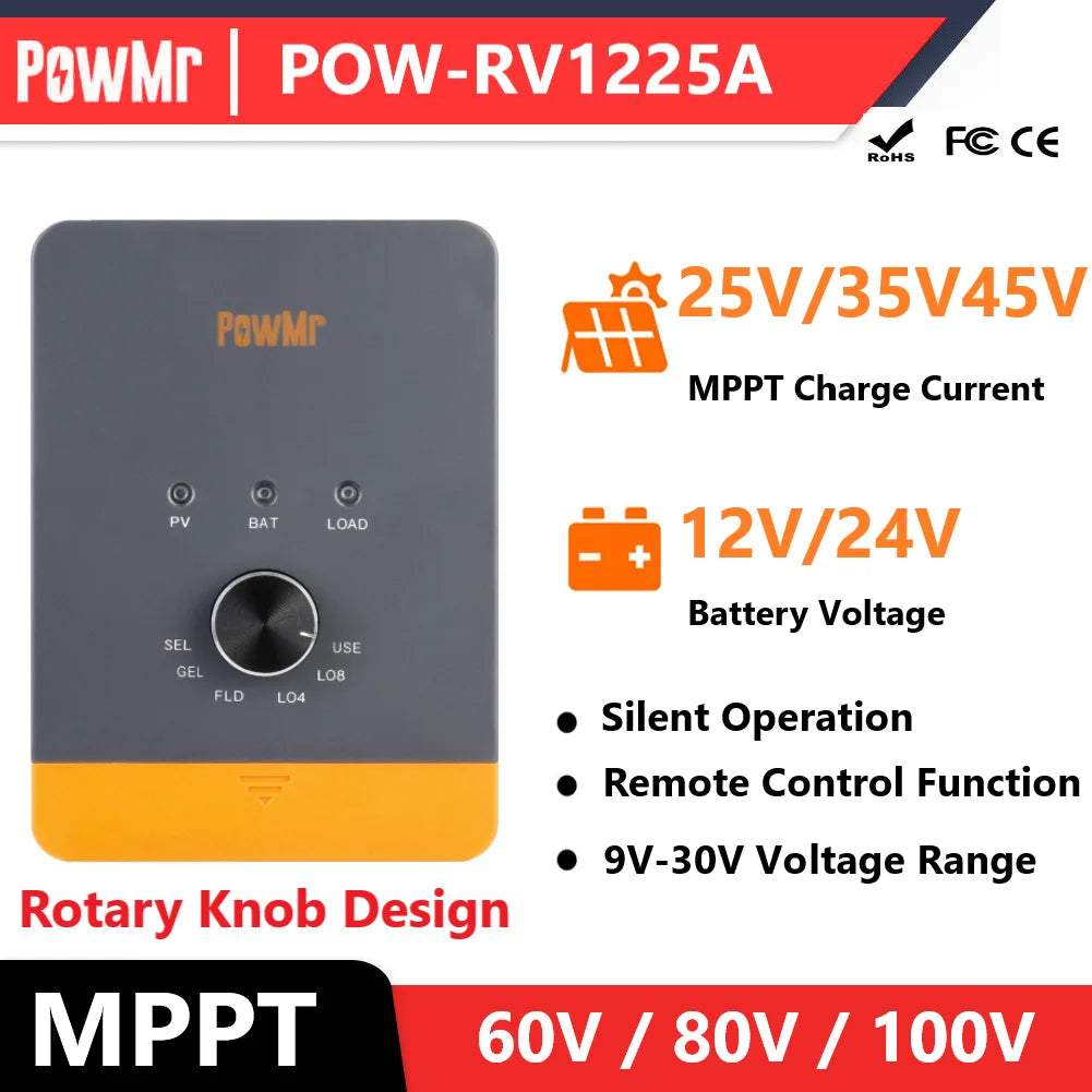 PowMr MPPT Solar Laderegler 25-45A – 12V 24V Leise