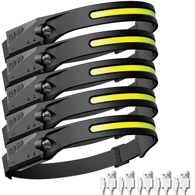LED-Stirnlampe Sensor Aufladbar 5 Modi Camping