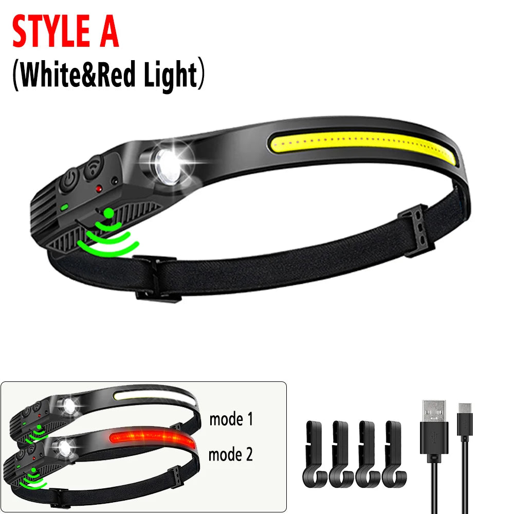 LED-Stirnlampe Sensor Aufladbar 5 Modi Camping