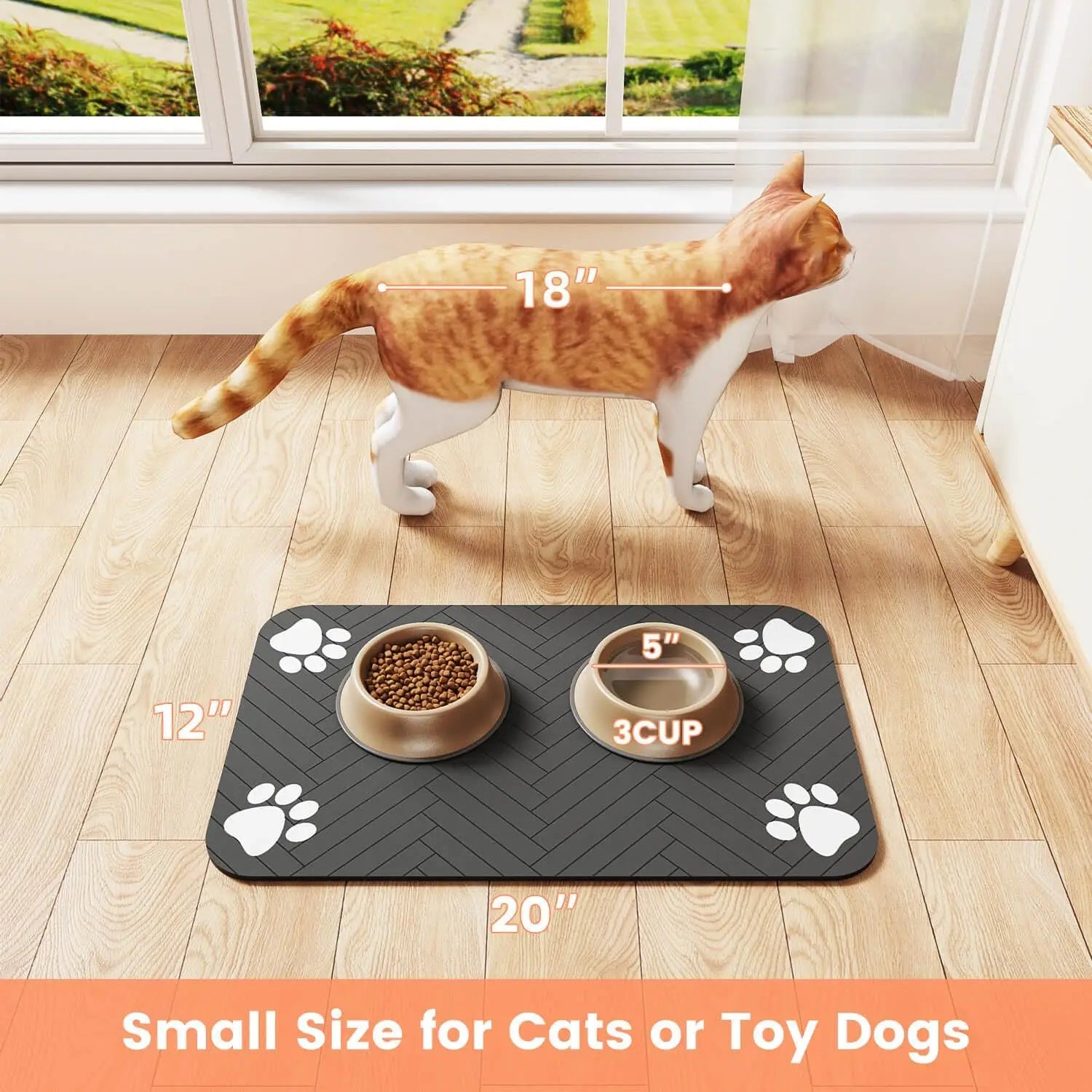 Feeding mat for dogs &amp; cats - Absorbent &amp; waterproof with non-slip backing