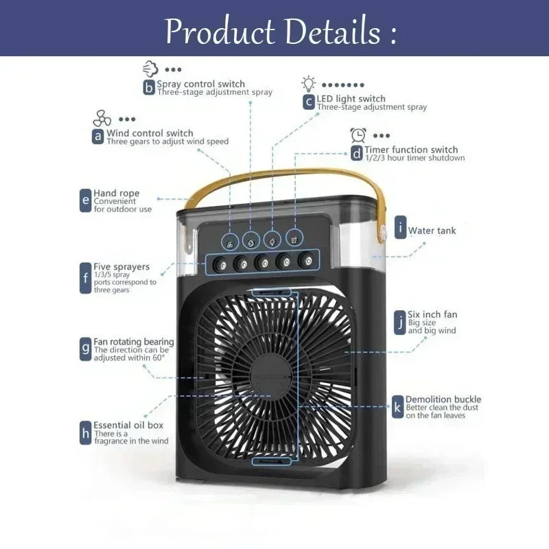 Mini Luftkühler 3-in-1 – Ventilator & LED-Licht