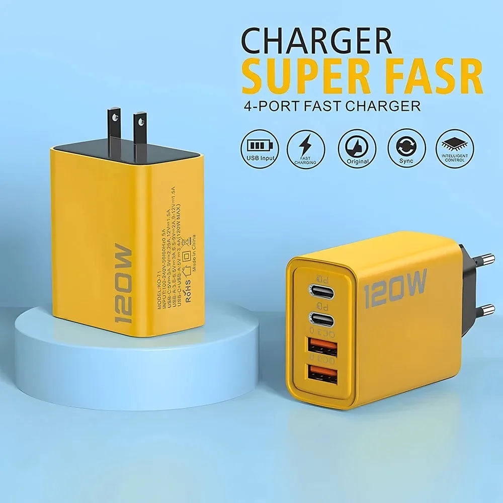 USB Ladegerät 4-Port 120W – Type C Schnellladung