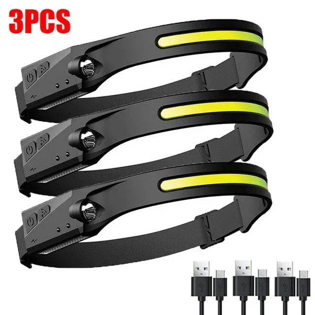 LED-Stirnlampe Sensor Aufladbar 5 Modi Camping