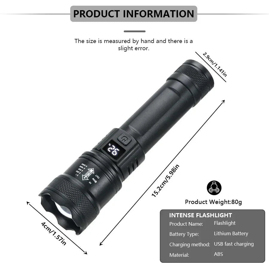 Taktische LED Taschenlampe 2000LM – USB wiederaufladbar