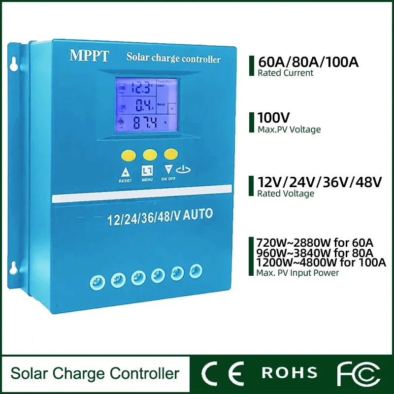 MPPT Solar Laderegler 60-100A – 12V 24V 48V LCD Display