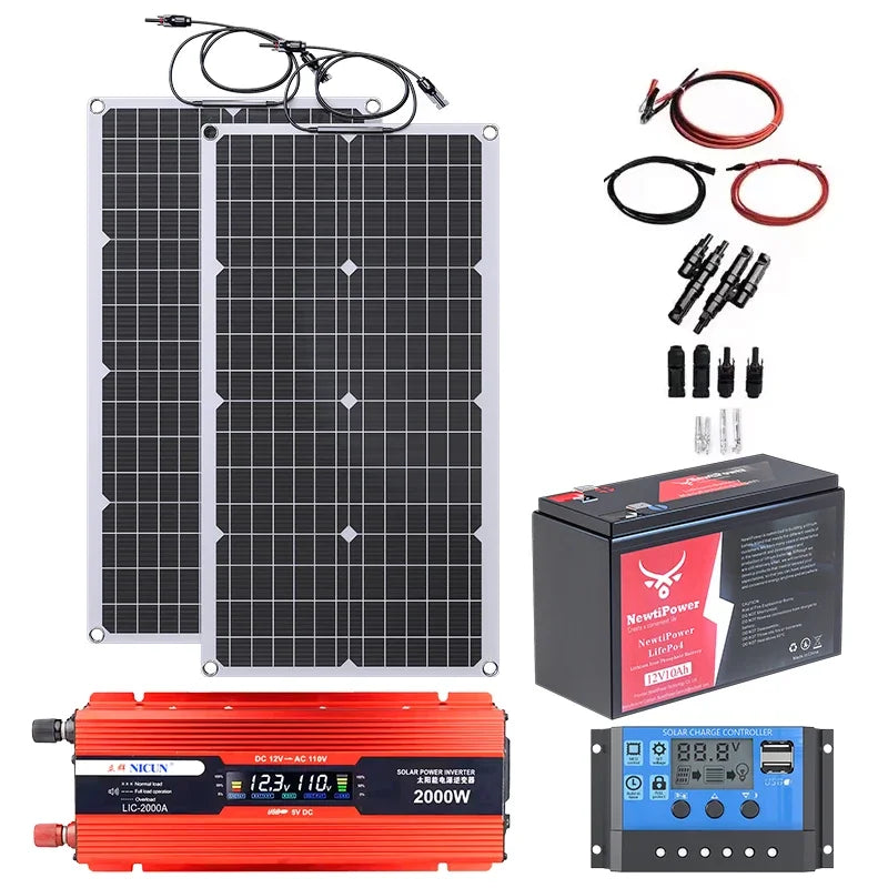 2000W Solar Komplett-Set – MPPT Controller & LiFePO4 Batterie