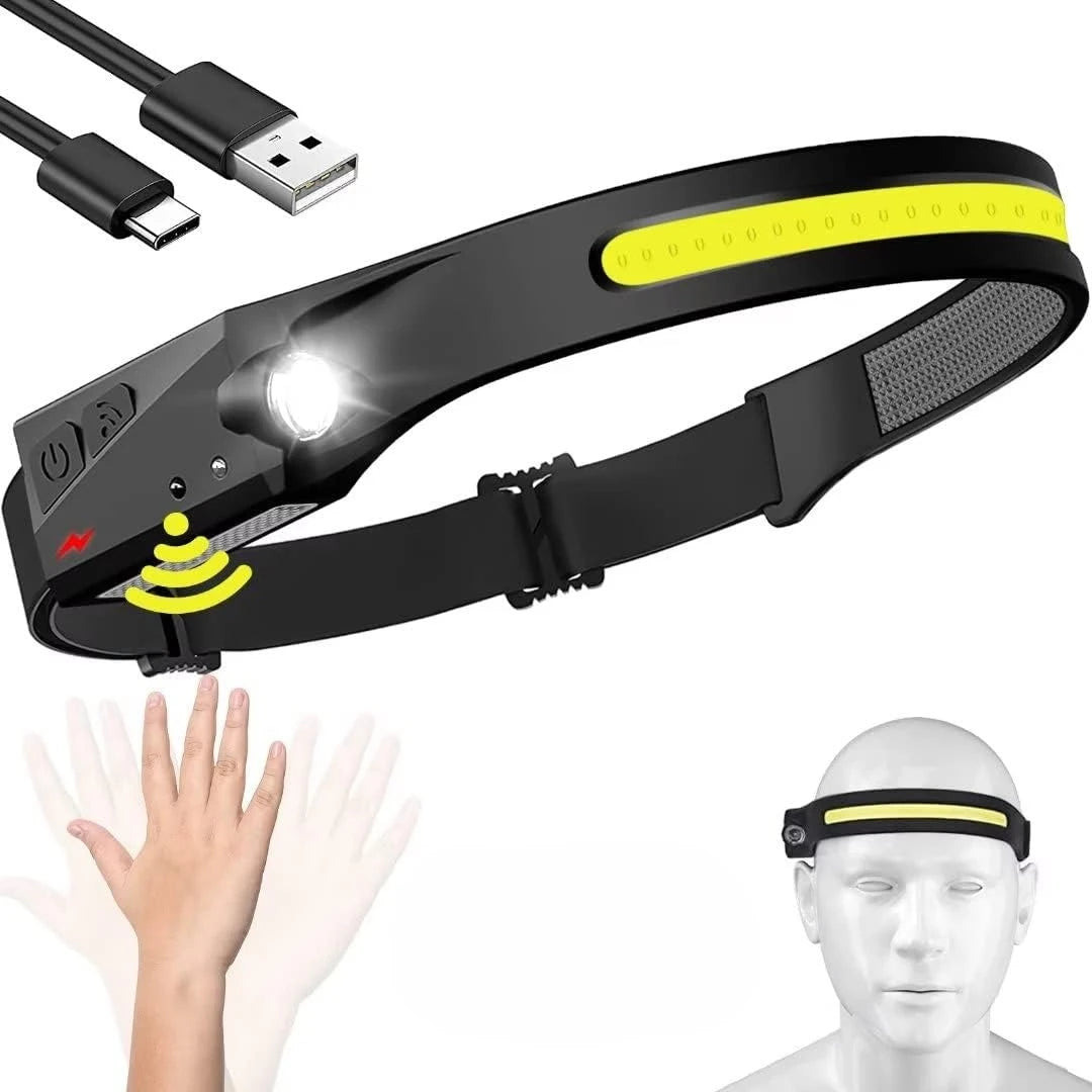 LED-Stirnlampe Sensor Aufladbar 5 Modi Camping