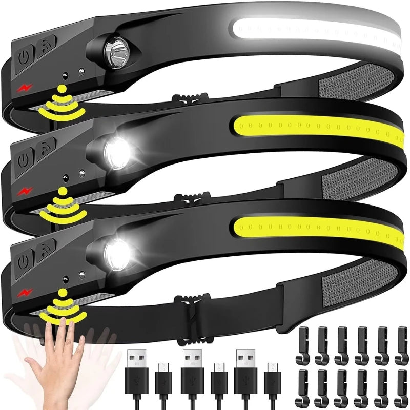 LED-Stirnlampe Sensor Aufladbar 5 Modi Camping