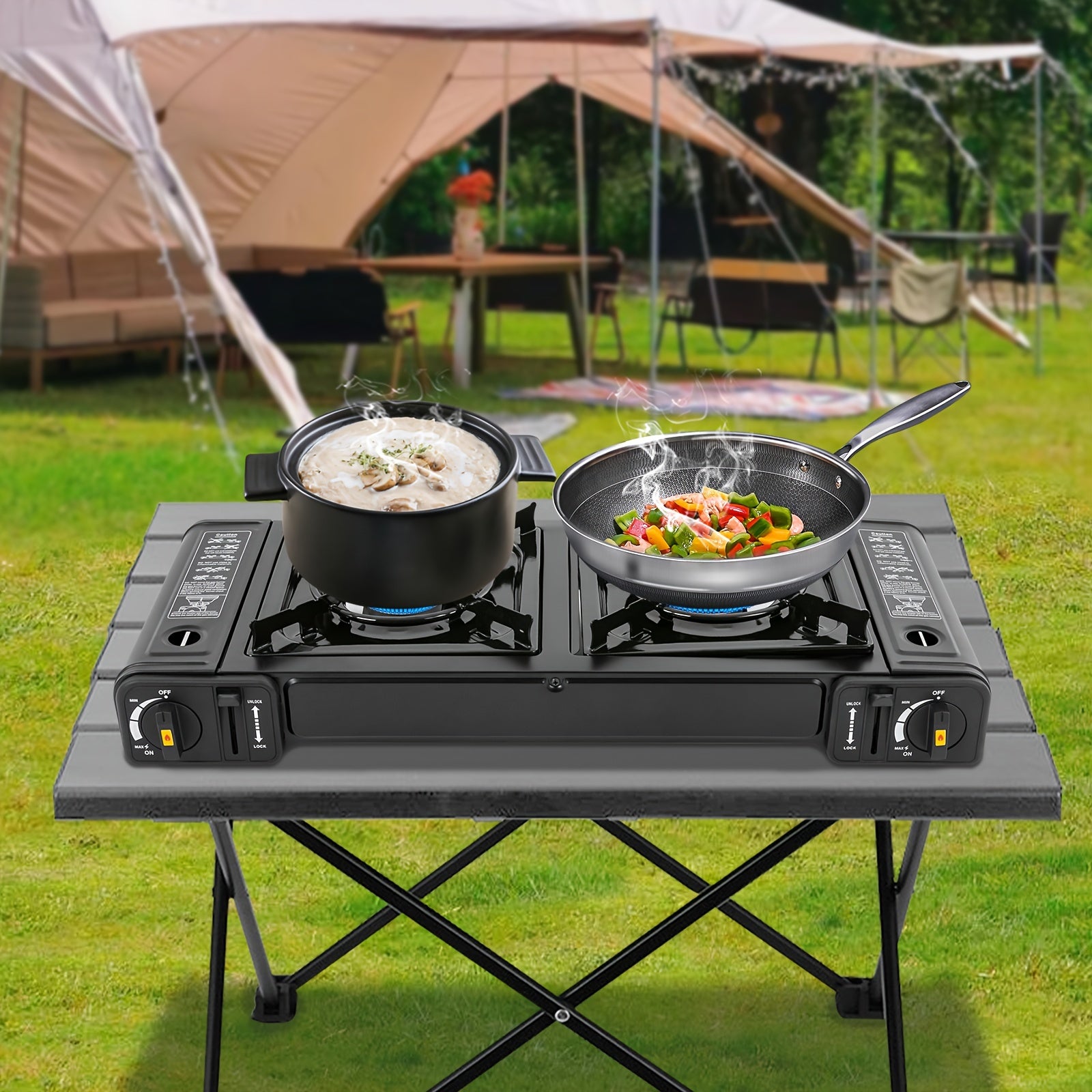 Butan-Campingkocher tragbar mit Auto-ZündungCamping-Brenner für Outdoor-Kochen & Wandern