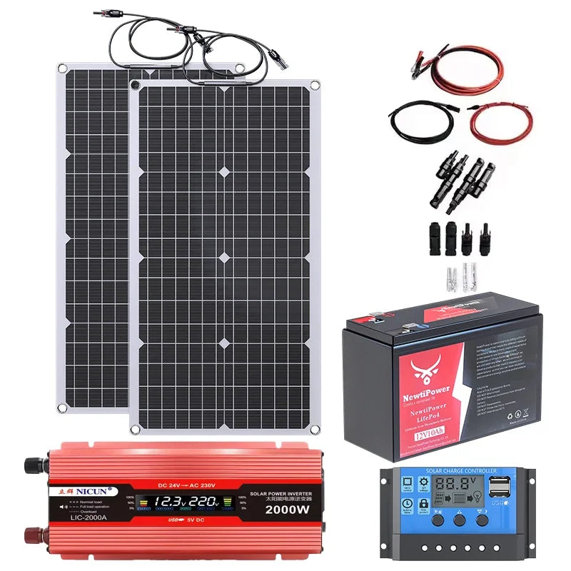2000W Solar Komplett-Set – MPPT Controller & LiFePO4 Batterie