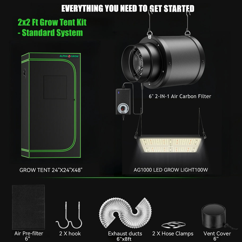 Growzelt Komplett-Set 60x60x120cm mit LED & Belüftung