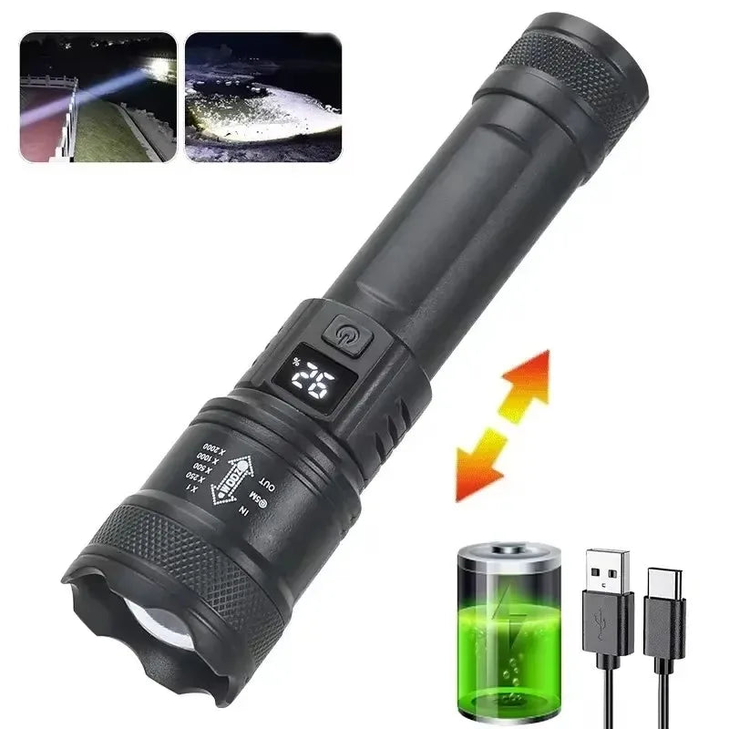 Taktische LED Taschenlampe 2000LM – USB wiederaufladbar