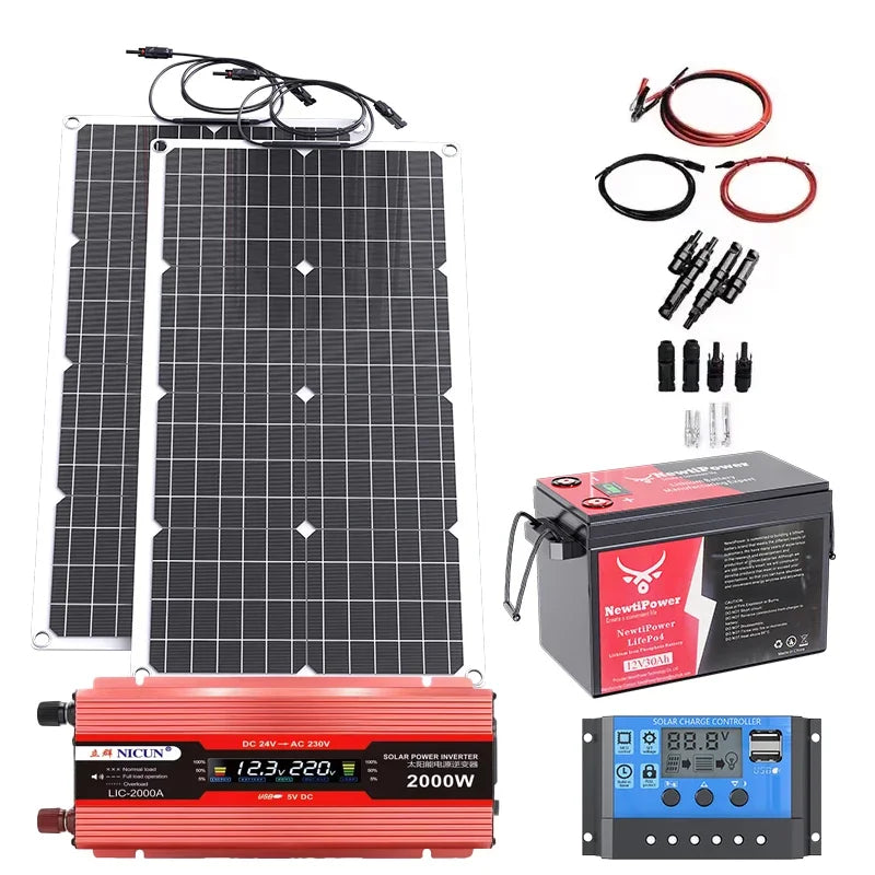 2000W Solar Komplett-Set – MPPT Controller & LiFePO4 Batterie