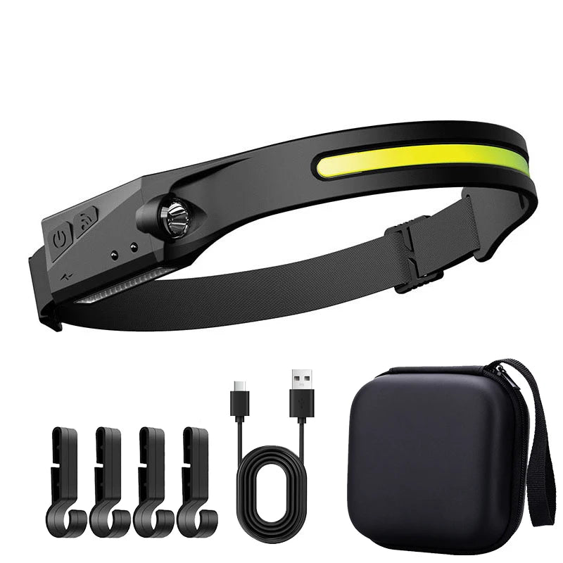LED-Stirnlampe Sensor Aufladbar 5 Modi Camping