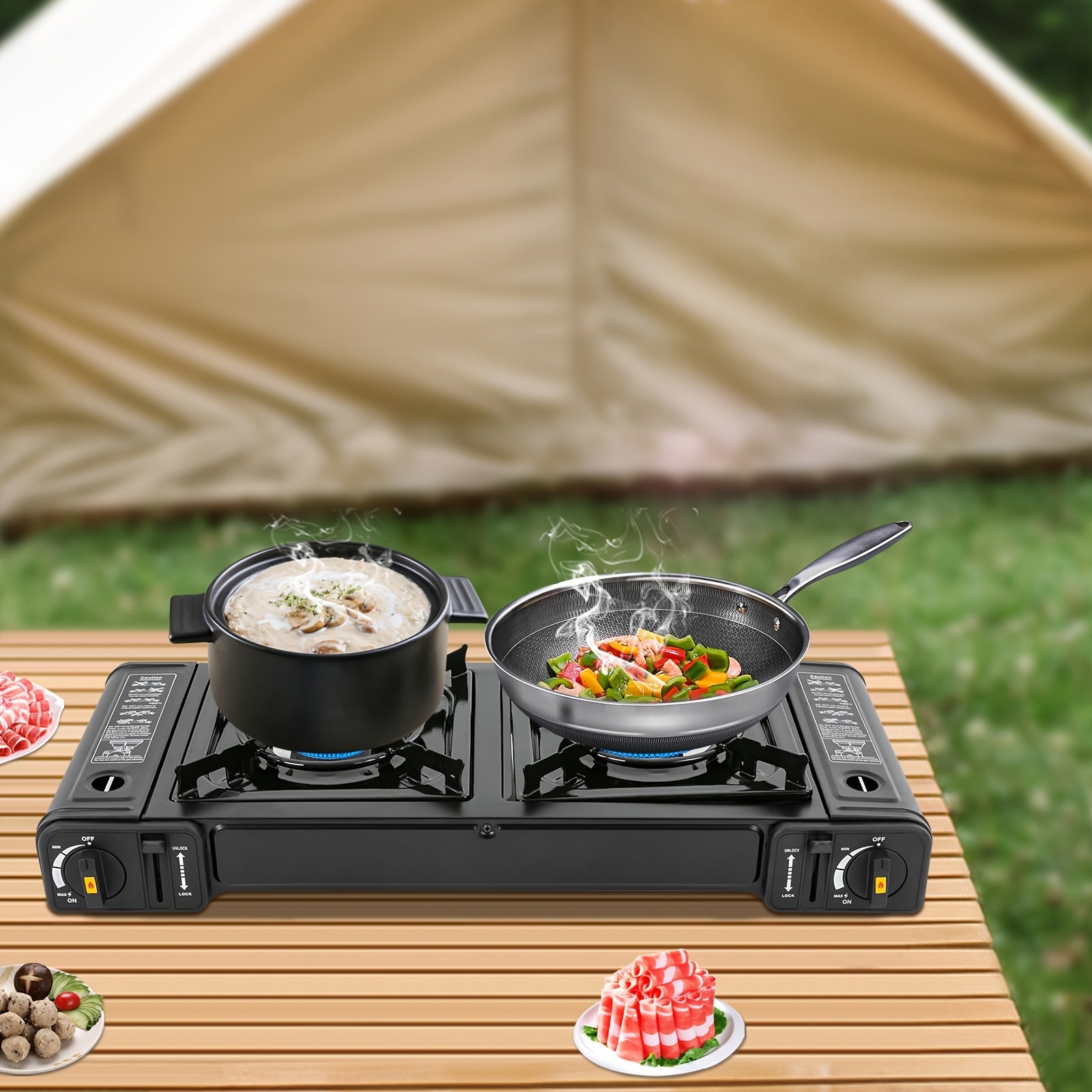 Butan-Campingkocher tragbar mit Auto-ZündungCamping-Brenner für Outdoor-Kochen & Wandern