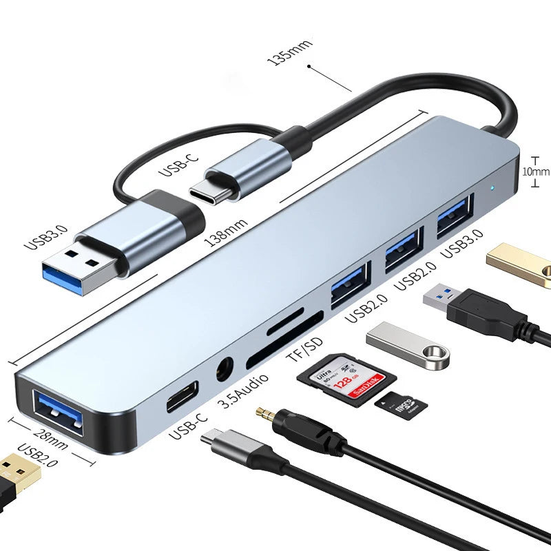 USB HUB 8-in-2 Type C – Audio SD Kartenleser