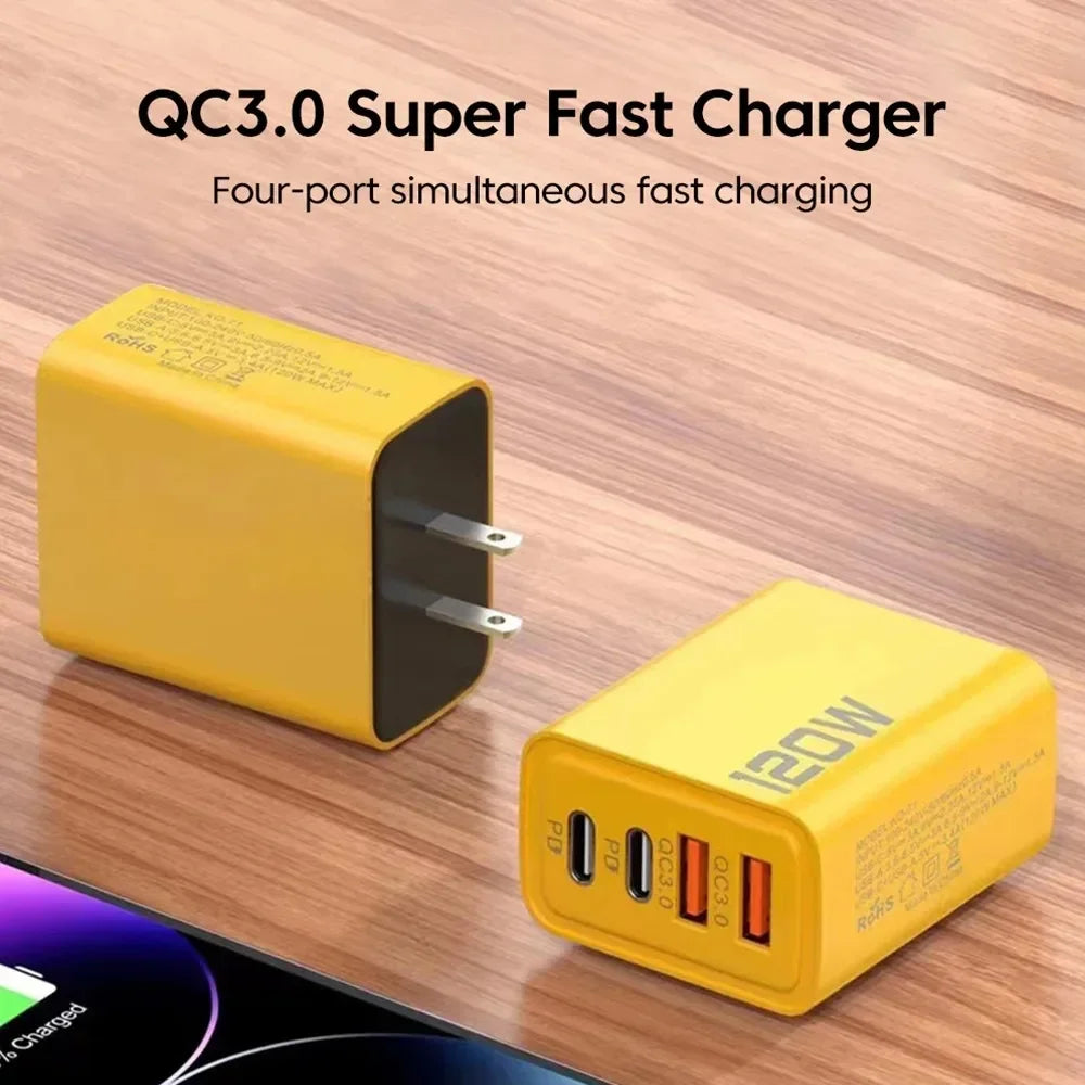 USB Ladegerät 4-Port 120W – Type C Schnellladung