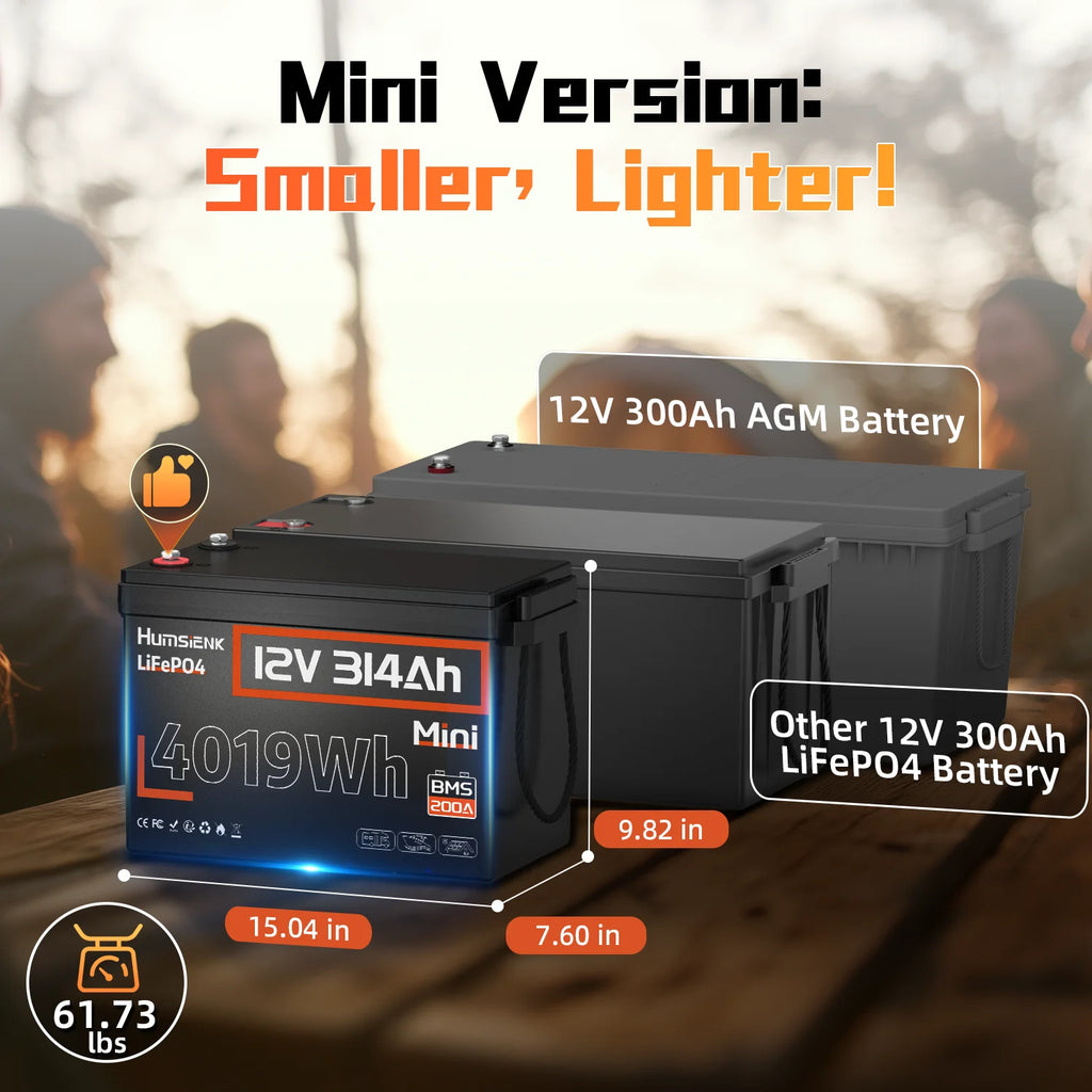 Humsienk LiFePO4 Batterie 12V 314Ah  – 4,19 kWh, 200A BMS