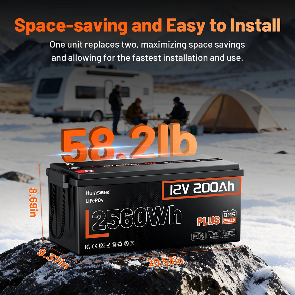Humsienk LiFePO4 Batterie 12V 50Ah 100Ah 314Ah 200Ah mit integriertem 200A BMS 1280Wh 4019Wh Deep-Cycle-Batterie für Solarstromspeicher/Trolling-Motor