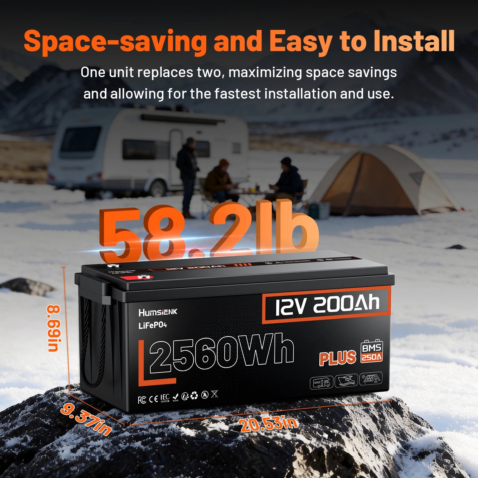 Humsienk LiFePO4 Batterie 12V 50Ah 100Ah 314Ah 200Ah mit integriertem 200A BMS 1280Wh 4019Wh Deep-Cycle-Batterie für Solarstromspeicher/Trolling-Motor