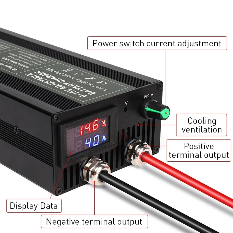 Batterieladegerät LiFePO4 14,6V 50A-100A einstellbarFür Bleisäure, AGM, Gel & 12,8V – Auto-Schnellladegerät