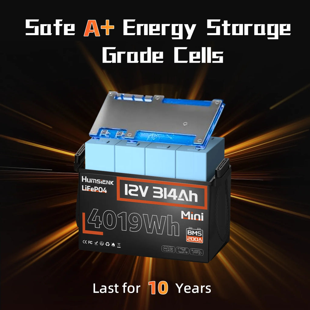 Humsienk LiFePO4 Batterie 12V 314Ah  – 4,19 kWh, 200A BMS