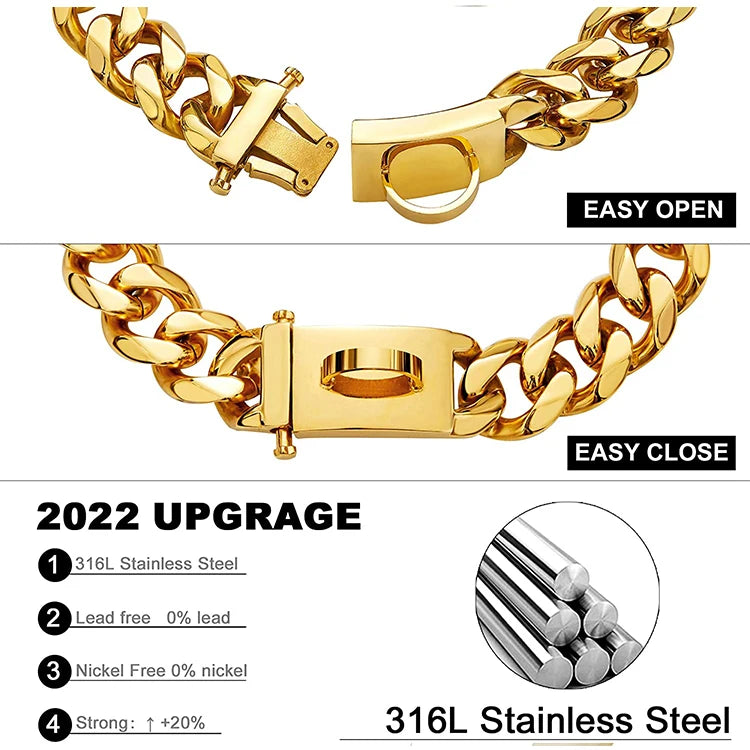 Hunde-Halskette Edelstahl Gold – Cuban Link Design