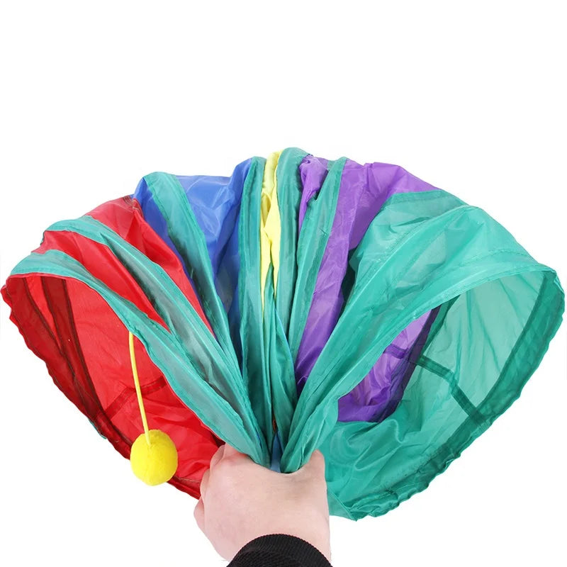 Katzentunnel faltbar 3-Röhren – Regenbogen-Design