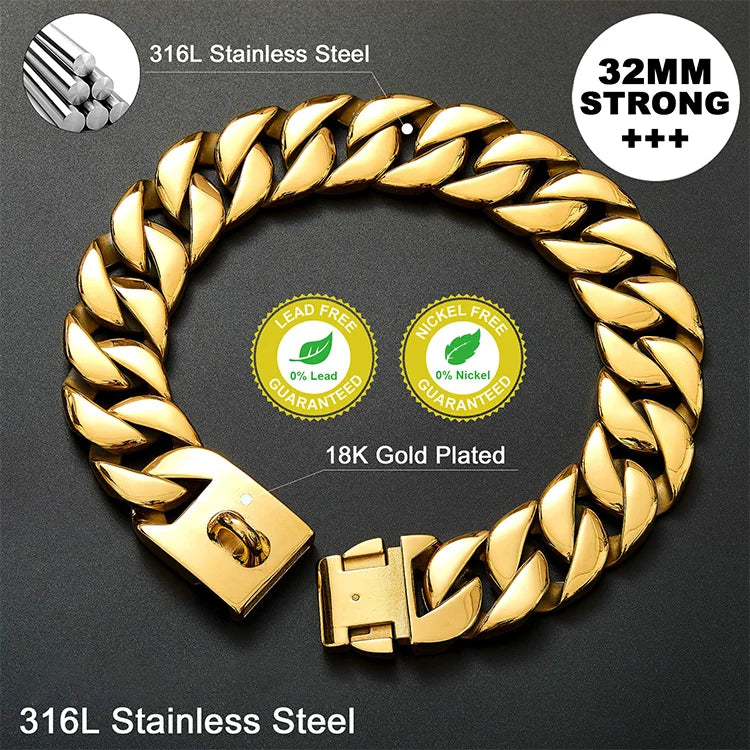 Hunde-Halskette Edelstahl Gold – Cuban Link Design