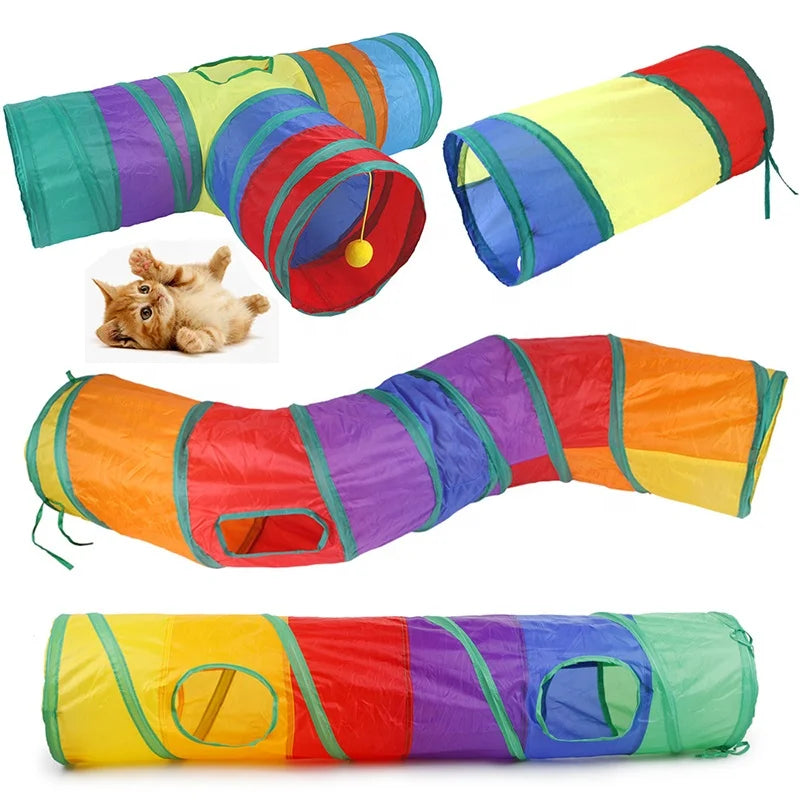 Katzentunnel faltbar 3-Röhren – Regenbogen-Design