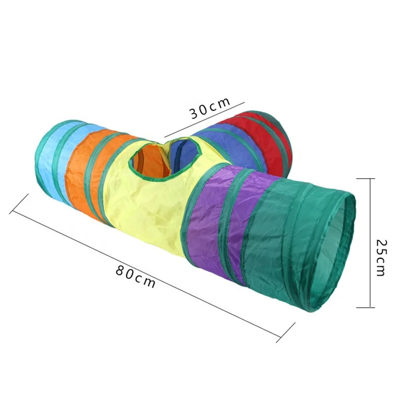 Katzentunnel faltbar 3-Röhren – Regenbogen-Design