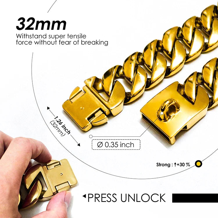 Hunde-Halskette Edelstahl Gold – Cuban Link Design