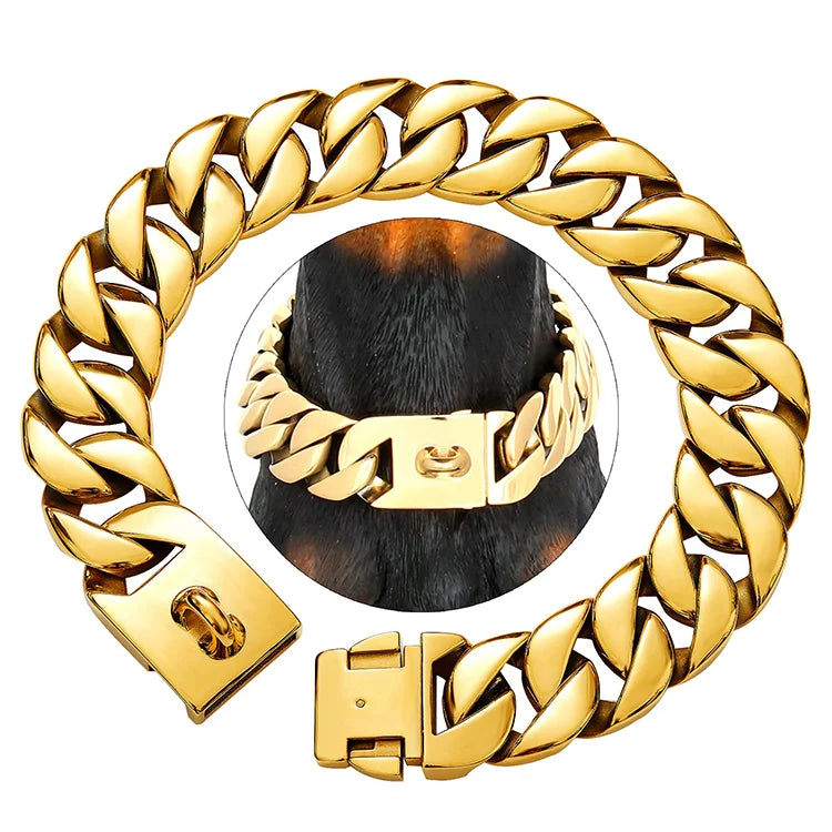 Hunde-Halskette Edelstahl Gold – Cuban Link Design