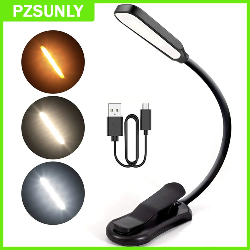 LED-Buchleuchte USB wiederaufladbar – 3 LichtstufenWarm, Kaltweiß & Tageslicht, flexibel, tragbar
