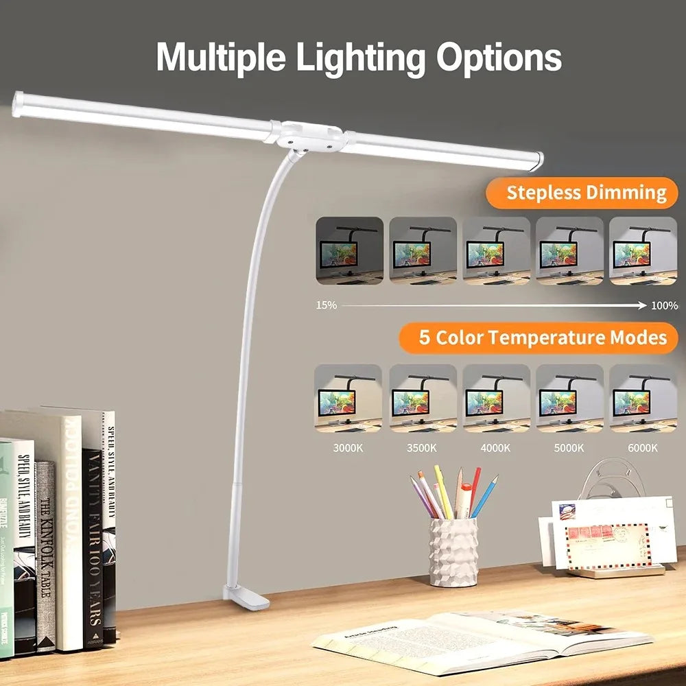 LED-Schreibtischlampe Doppel-/Einzelkopf – ArchitektStufenlos dimmbar, Schwanenhals, augenschonend für Büro