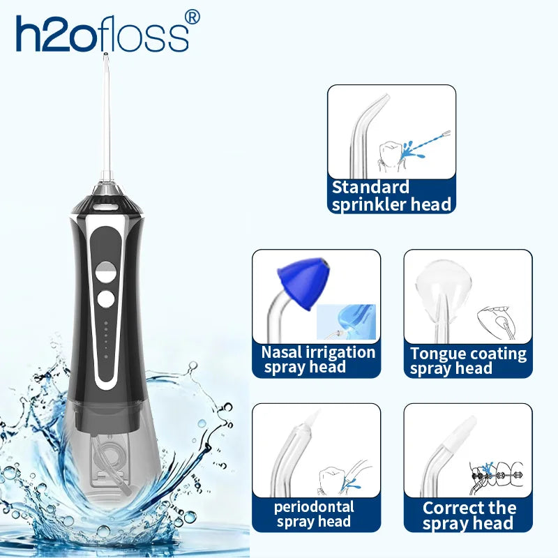 H2ofloss Munddusche tragbar 2500mAh – 140PSIElektrische Zahnreinigung, Hochdruck Water Flosser