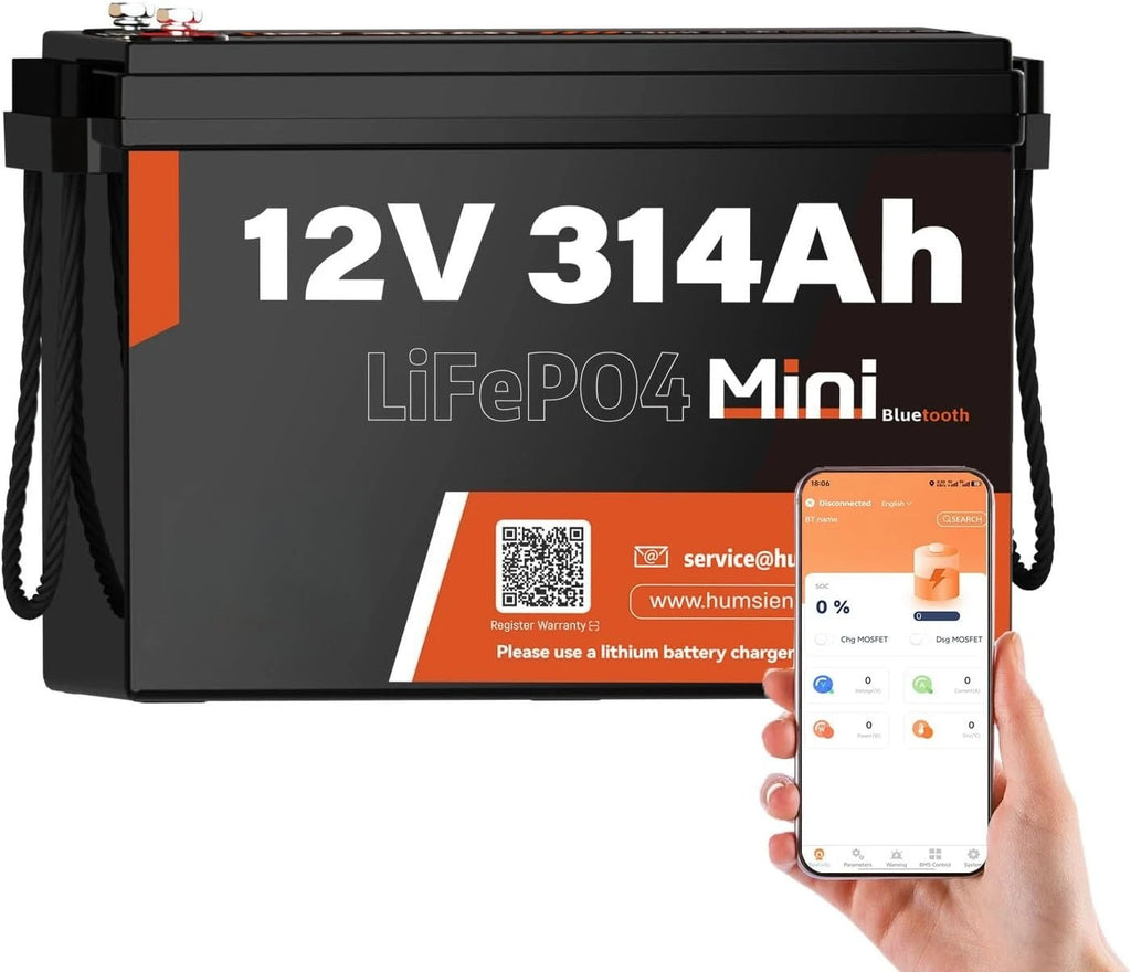12V 300Ah LiFePO4 Lithiumbatterie mit BT 4,19 kWh, 100A BMS, 15.000+ Zyklen