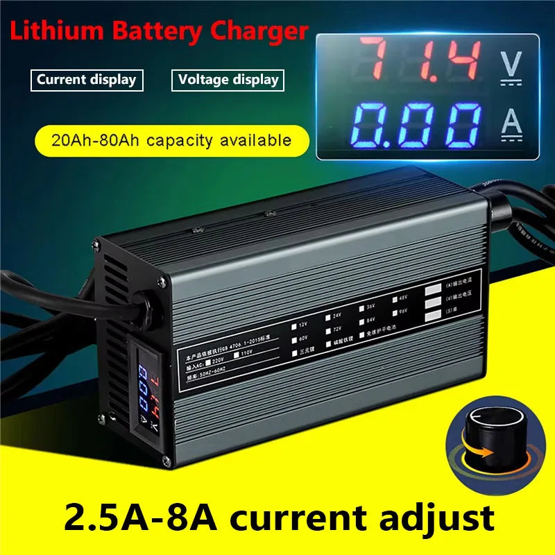 Lithium Batterieladegerät 8A – 48V-84V einstellbarLi-Ion & LiFePO4 Schnellladung 16S-24S Konfiguration