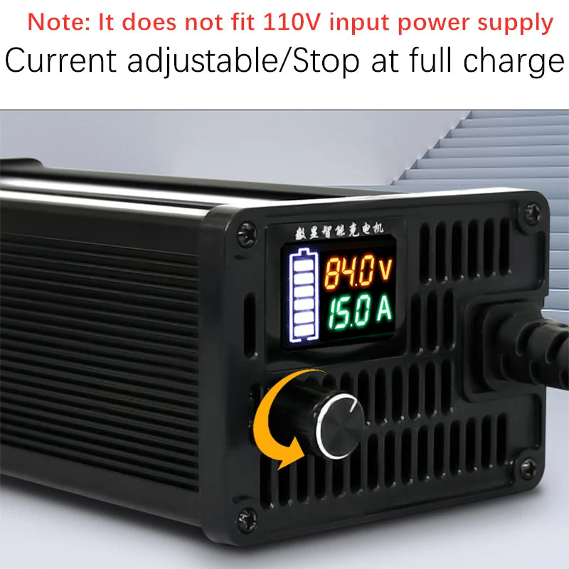Lithium Batterieladegerät 10A-20A einstellbar 24V-84VLi-Ion & LiFePO4 Schnellladung 8S-24S Konfiguration