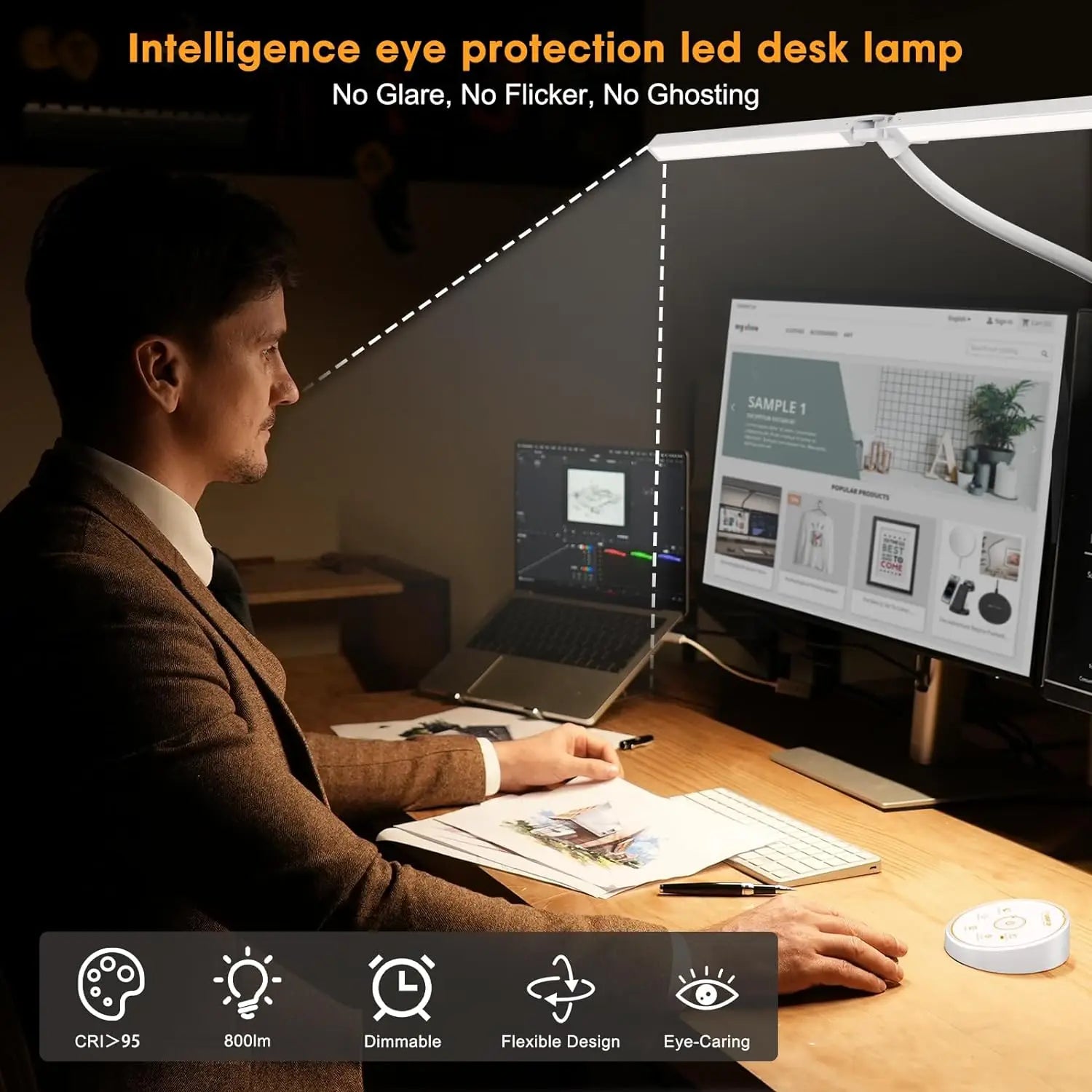 LED-Schreibtischlampe Doppel-/Einzelkopf – ArchitektStufenlos dimmbar, Schwanenhals, augenschonend für Büro
