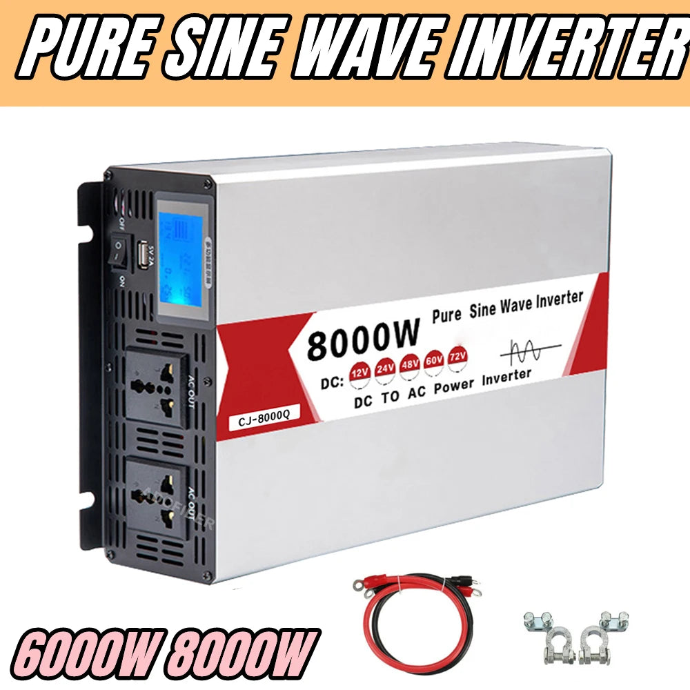 Wechselrichter 12V-72V zu AC 220V reine Sinuswelle6000W-8000W Solar-Frequenzumrichter mit USB
