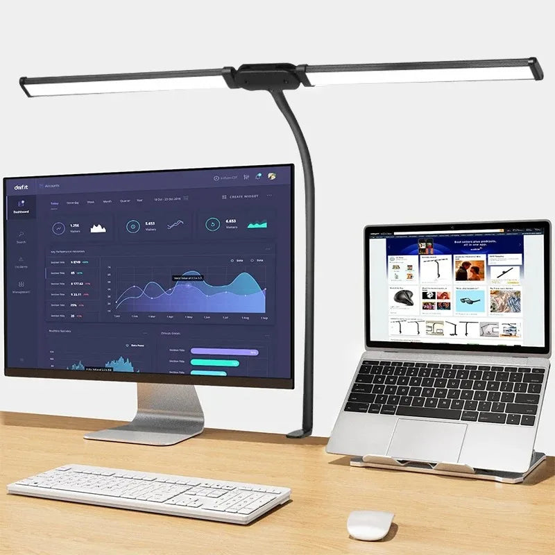 LED-Schreibtischlampe Doppel-/Einzelkopf – ArchitektStufenlos dimmbar, Schwanenhals, augenschonend für Büro