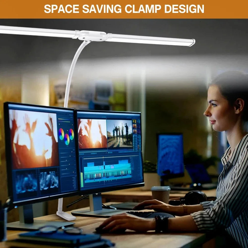 LED-Schreibtischlampe Doppel-/Einzelkopf – ArchitektStufenlos dimmbar, Schwanenhals, augenschonend für Büro