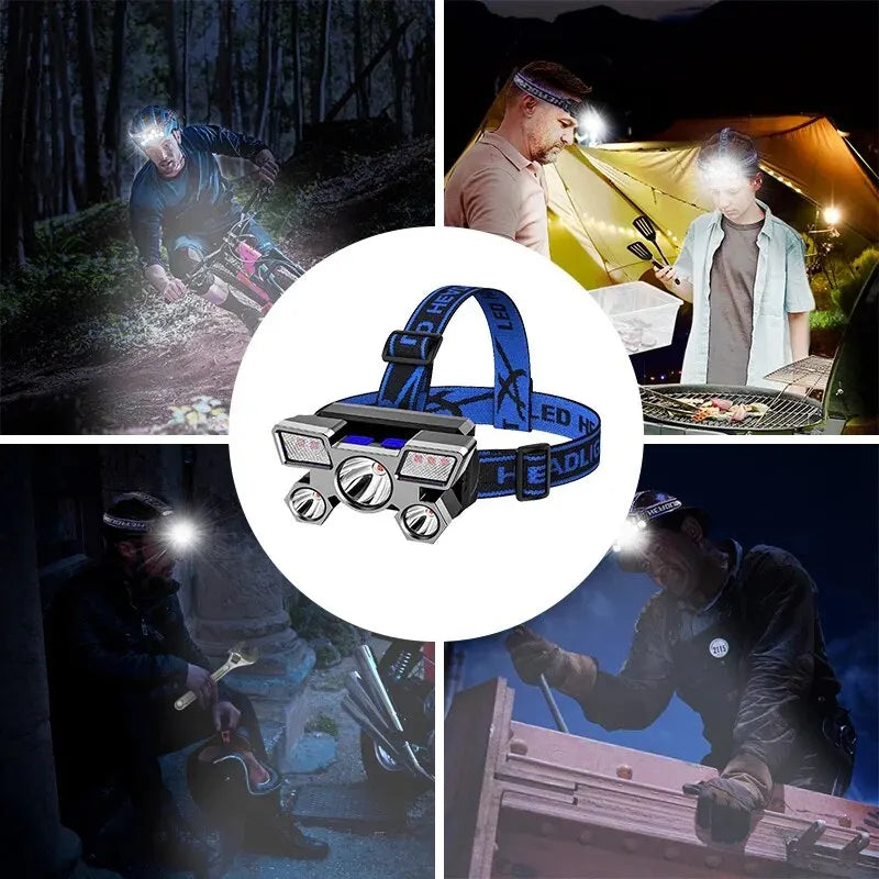 Wiederaufladbare LED-Kopflampe für OutdoorCamping, Angeln, Jagd & Wandern