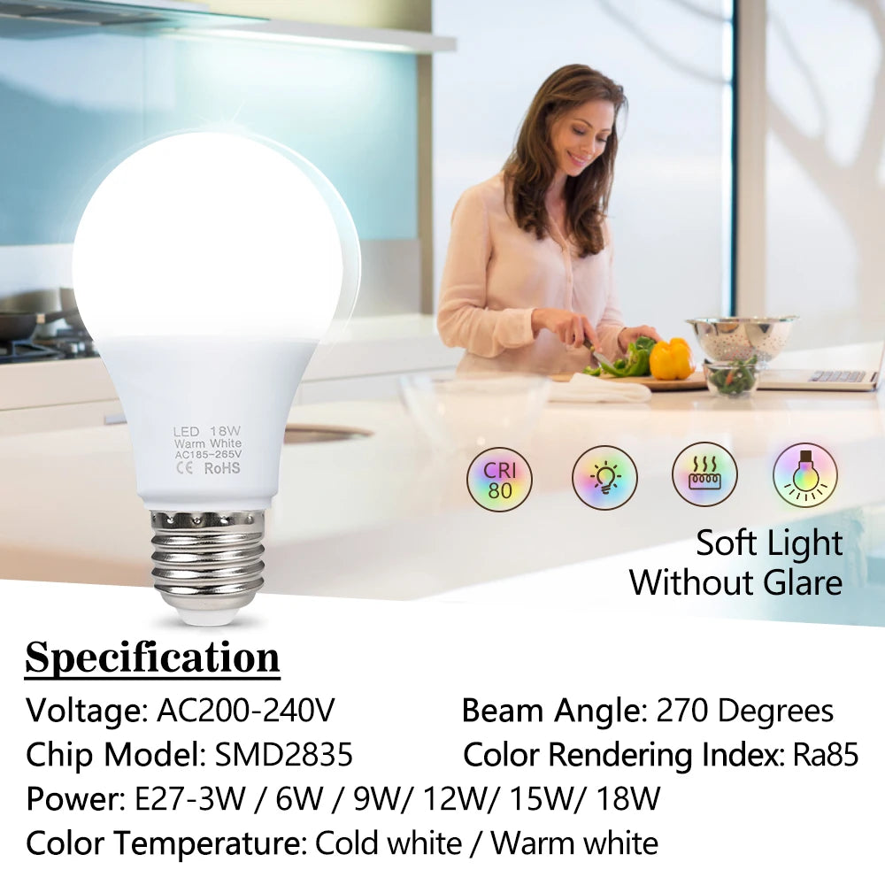 LED-Lampe E27 3W-18W – Smart IC hohe HelligkeitEnergiesparende Leuchtmittel AC 220V-240V