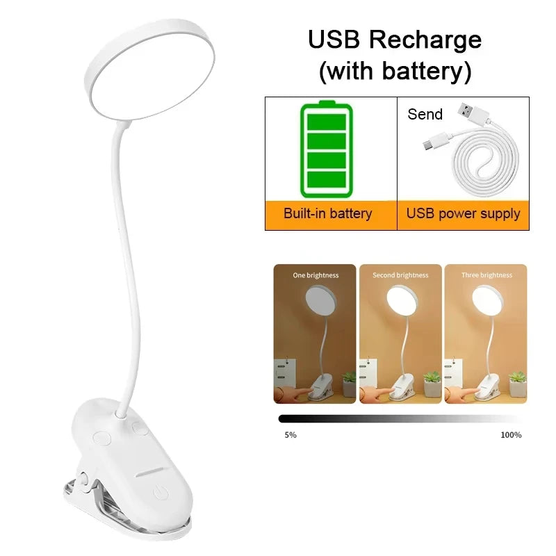 LED-Schreibtischlampe mit Clip & Speicherfunktion3 Lichtmodi dimmbar, Schwanenhals, augenschonend