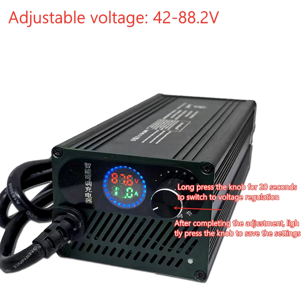 Lithium Batterieladegerät 10A-20A einstellbar 24V-84VLi-Ion & LiFePO4 Schnellladung 8S-24S Konfiguration