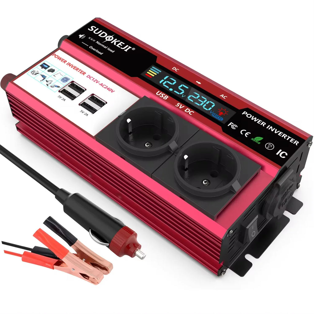 Wechselrichter 4000W DC 12V zu AC 220V – Kfz/RV/MarineSpannungswandler mit globaler Steckdose EU/US/UK
