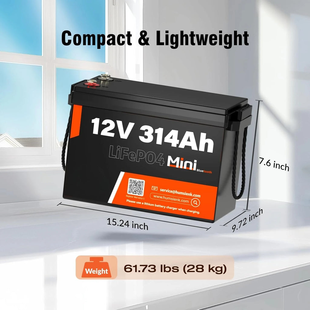 12V 300Ah LiFePO4 Lithiumbatterie mit BT 4,19 kWh, 100A BMS, 15.000+ Zyklen