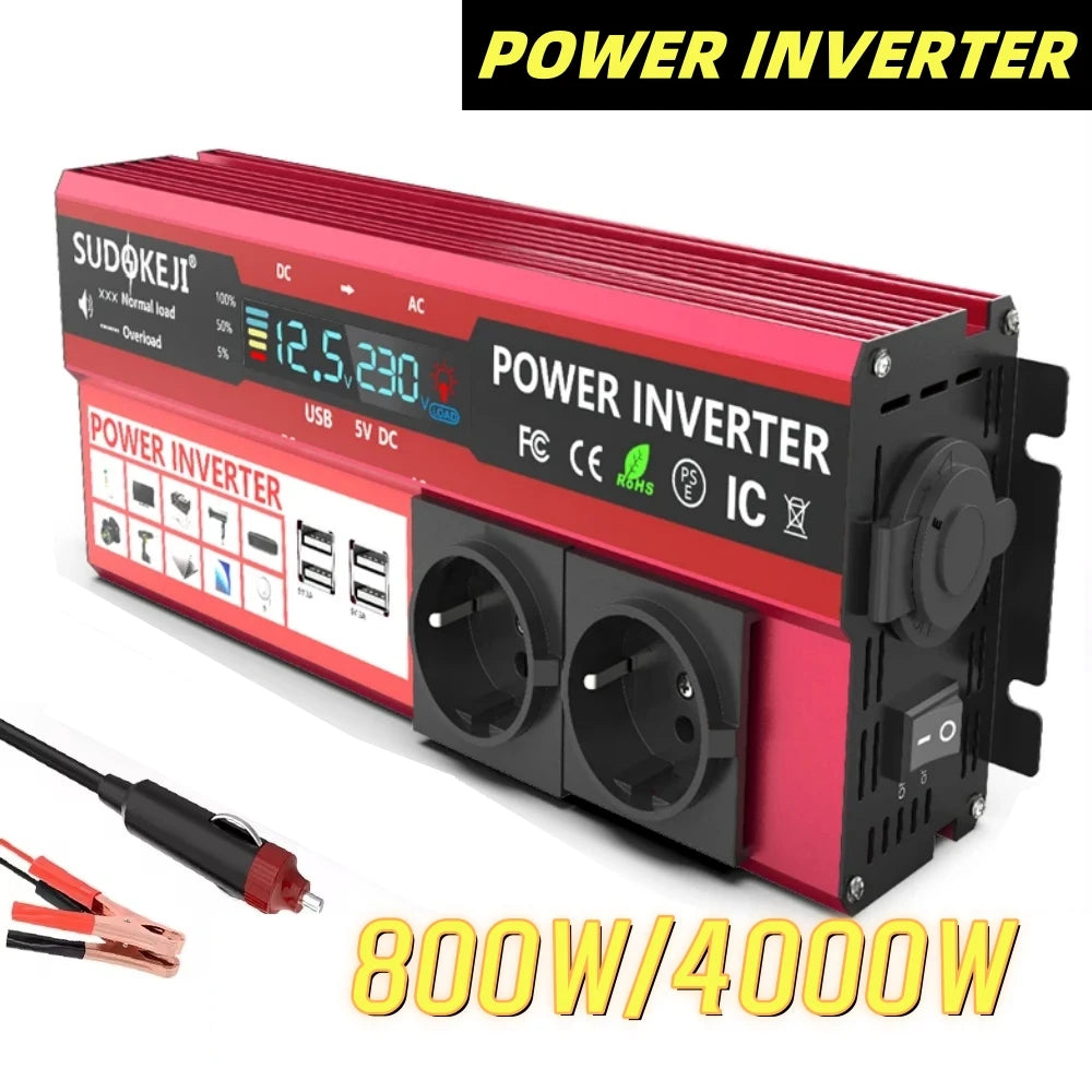 Wechselrichter 4000W DC 12V zu AC 220V – Kfz/RV/MarineSpannungswandler mit globaler Steckdose EU/US/UK